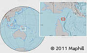 Gray Location Map of the area around 10° 48' 54" S, 143° 43' 29" E, hill shading