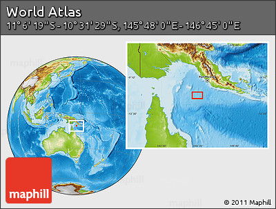 Physical Location Map of the Area around 10° 48' 54" S, 146° 16' 30" E
