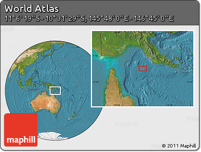 Satellite Location Map of the Area around 10° 48' 54" S, 146° 16' 30" E