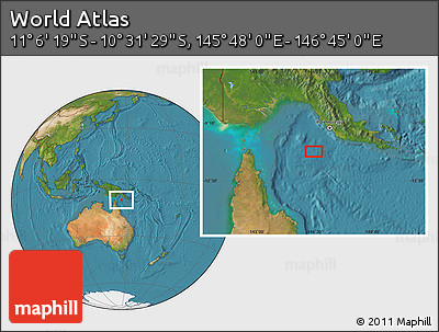 Satellite Location Map of the Area around 10° 48' 54" S, 146° 16' 30" E