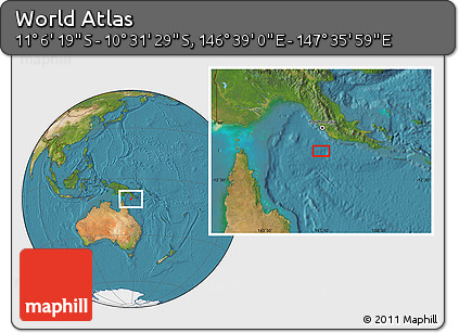 Satellite Location Map of the Area around 10° 48' 54" S, 147° 7' 30" E