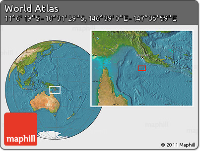 Satellite Location Map of the Area around 10° 48' 54" S, 147° 7' 30" E