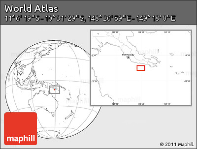 Blank Location Map of the Area around 10° 48' 54" S, 148° 49' 29" E