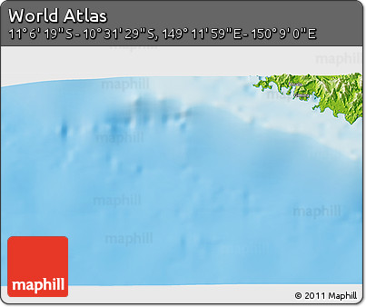 Physical 3D Map of the Area around 10° 48' 54" S, 149° 40' 30" E