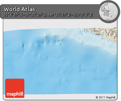 Shaded Relief 3D Map of the Area around 10° 48' 54" S, 149° 40' 30" E