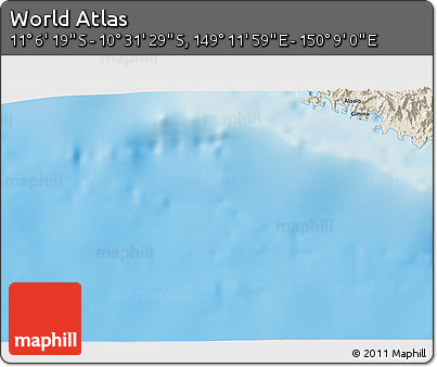 Shaded Relief 3D Map of the Area around 10° 48' 54" S, 149° 40' 30" E