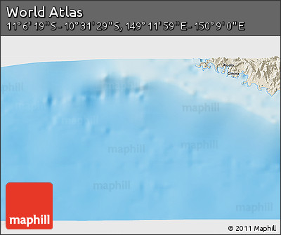 Shaded Relief 3D Map of the Area around 10° 48' 54" S, 149° 40' 30" E