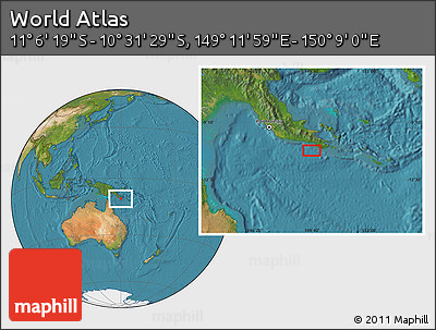 Satellite Location Map of the Area around 10° 48' 54" S, 149° 40' 30" E