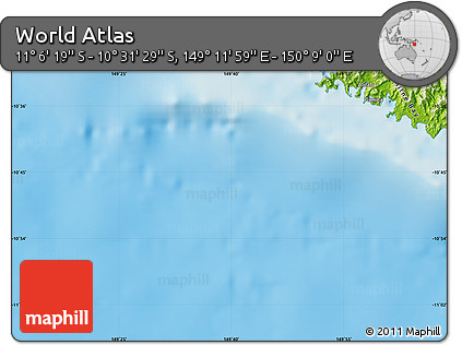 Physical Map of the Area around 10° 48' 54" S, 149° 40' 30" E
