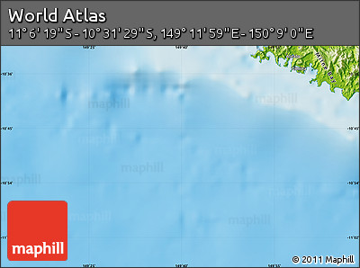 Physical Map of the Area around 10° 48' 54" S, 149° 40' 30" E