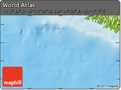 Physical Map of the Area around 10° 48' 54" S, 149° 40' 30" E