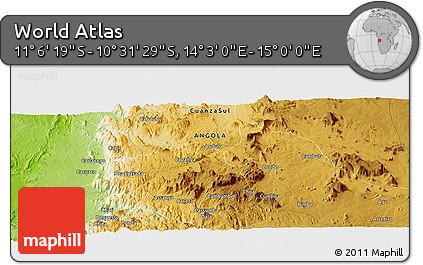 Physical Panoramic Map of the Area around 10° 48' 54" S, 14° 31' 30" E