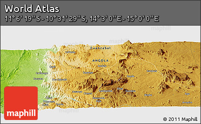 Physical Panoramic Map of the Area around 10° 48' 54" S, 14° 31' 30" E