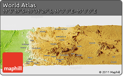 Physical Panoramic Map of the Area around 10° 48' 54" S, 14° 31' 30" E