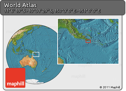 Satellite Location Map of the Area around 10° 48' 54" S, 150° 31' 30" E