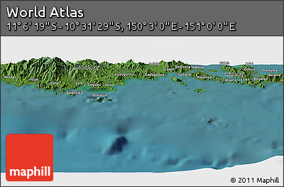 Satellite Panoramic Map of the Area around 10° 48' 54" S, 150° 31' 30" E
