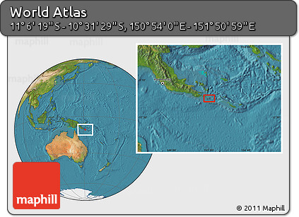Satellite Location Map of the Area around 10° 48' 54" S, 151° 22' 30" E