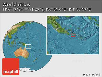 Satellite Location Map of the Area around 10° 48' 54" S, 151° 22' 30" E