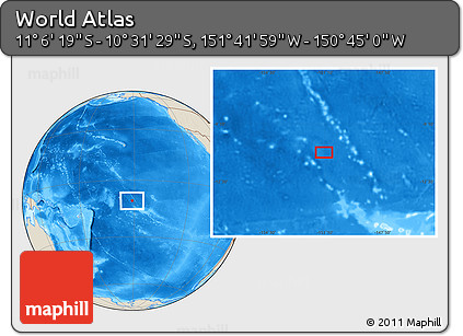 Shaded Relief Location Map of the Area around 10° 48' 54" S, 151° 13' 29" W