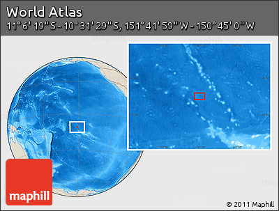 Shaded Relief Location Map of the Area around 10° 48' 54" S, 151° 13' 29" W