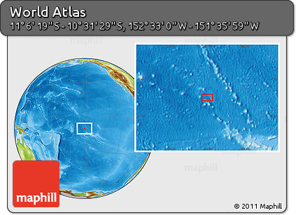 Physical Location Map of the Area around 10° 48' 54" S, 152° 4' 29" W