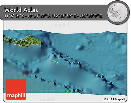 Satellite 3D Map of the Area around 10° 48' 54" S, 153° 4' 29" E