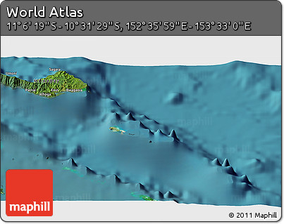 Satellite 3D Map of the Area around 10° 48' 54" S, 153° 4' 29" E