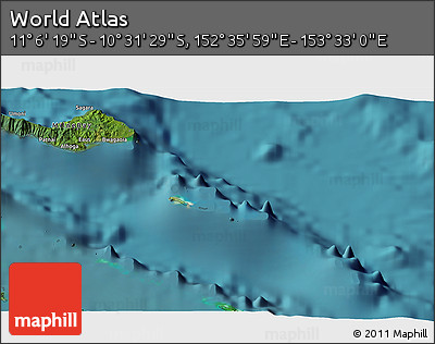 Satellite 3D Map of the Area around 10° 48' 54" S, 153° 4' 29" E