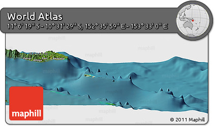 Satellite Panoramic Map of the Area around 10° 48' 54" S, 153° 4' 29" E