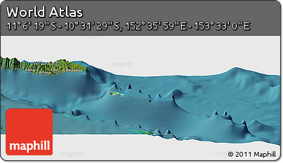 Satellite Panoramic Map of the Area around 10° 48' 54" S, 153° 4' 29" E