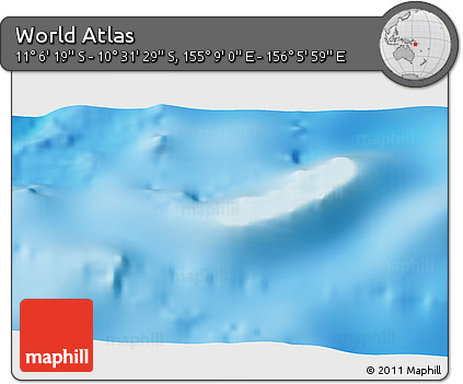 Shaded Relief 3D Map of the Area around 10° 48' 54" S, 155° 37' 30" E