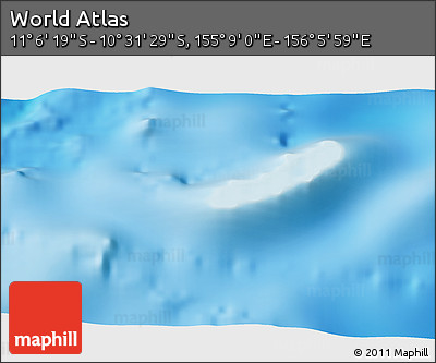 Shaded Relief 3D Map of the Area around 10° 48' 54" S, 155° 37' 30" E