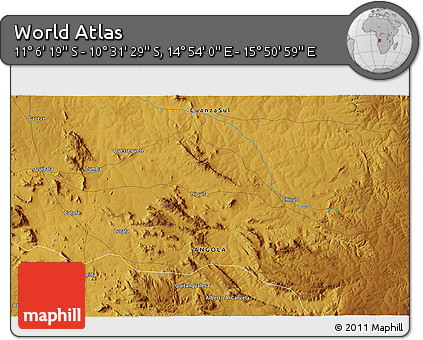 Physical 3D Map of the Area around 10° 48' 54" S, 15° 22' 30" E