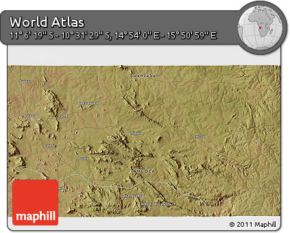 Satellite 3D Map of the Area around 10° 48' 54" S, 15° 22' 30" E