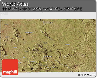 Satellite 3D Map of the Area around 10° 48' 54" S, 15° 22' 30" E