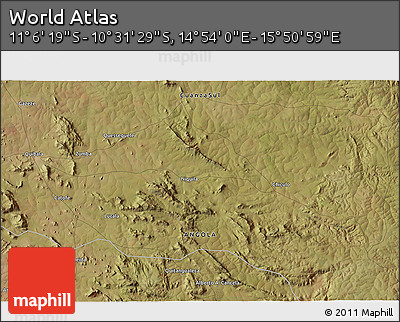 Satellite 3D Map of the Area around 10° 48' 54" S, 15° 22' 30" E