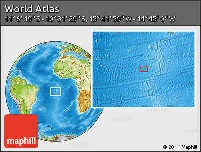 Physical Location Map of the Area around 10° 48' 54" S, 15° 13' 29" W