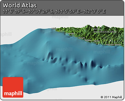 Satellite Panoramic Map of the Area around 10° 48' 54" S, 161° 34' 29" E