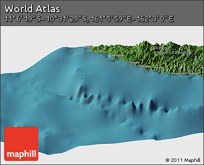 Satellite Panoramic Map of the Area around 10° 48' 54" S, 161° 34' 29" E