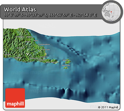 Satellite 3D Map of the Area around 10° 48' 54" S, 162° 25' 30" E