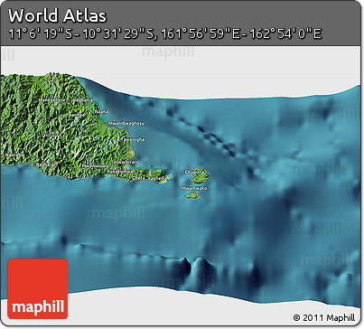 Satellite 3D Map of the Area around 10° 48' 54" S, 162° 25' 30" E
