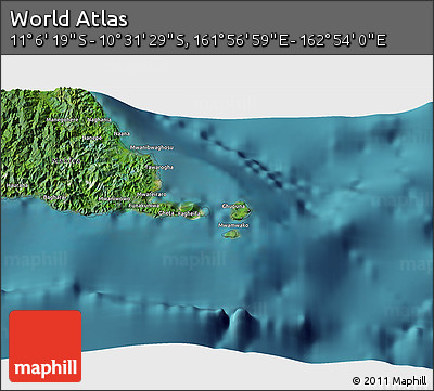 Satellite 3D Map of the Area around 10° 48' 54" S, 162° 25' 30" E