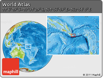 Physical Location Map of the Area around 10° 48' 54" S, 162° 25' 30" E