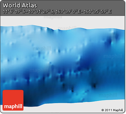 Shaded Relief 3D Map of the Area around 10° 48' 54" S, 164° 7' 30" E