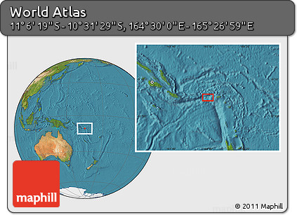 Satellite Location Map of the Area around 10° 48' 54" S, 164° 58' 29" E