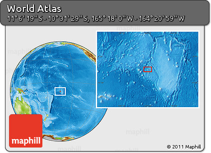 Physical Location Map of the Area around 10° 48' 54" S, 164° 49' 29" W