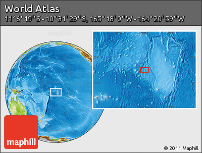 Physical Location Map of the Area around 10° 48' 54" S, 164° 49' 29" W