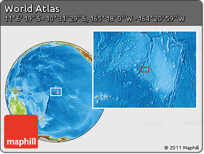 Physical Location Map of the Area around 10° 48' 54" S, 164° 49' 29" W