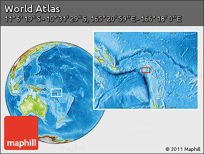 Physical Location Map of the Area around 10° 48' 54" S, 165° 49' 29" E