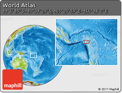 Physical Location Map of the Area around 10° 48' 54" S, 165° 49' 29" E